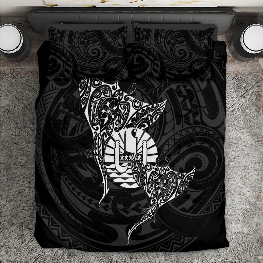 French Polynesia Manta Ray Tattoo Bedding Set Tahiti Hahalua Turtle Shark Black Color LT14 Black - Polynesian Pride