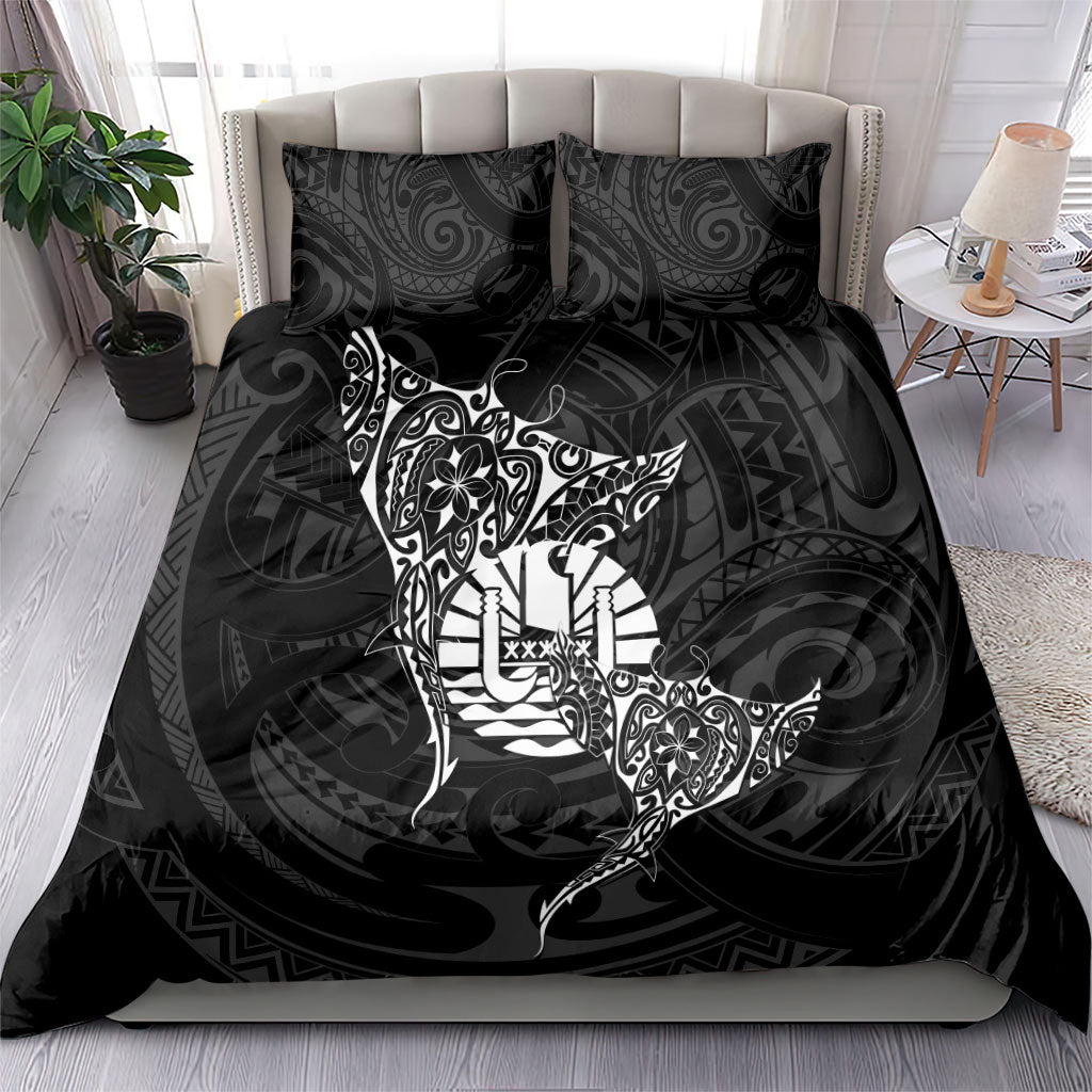 French Polynesia Manta Ray Tattoo Bedding Set Tahiti Hahalua Turtle Shark Black Color LT14 - Polynesian Pride