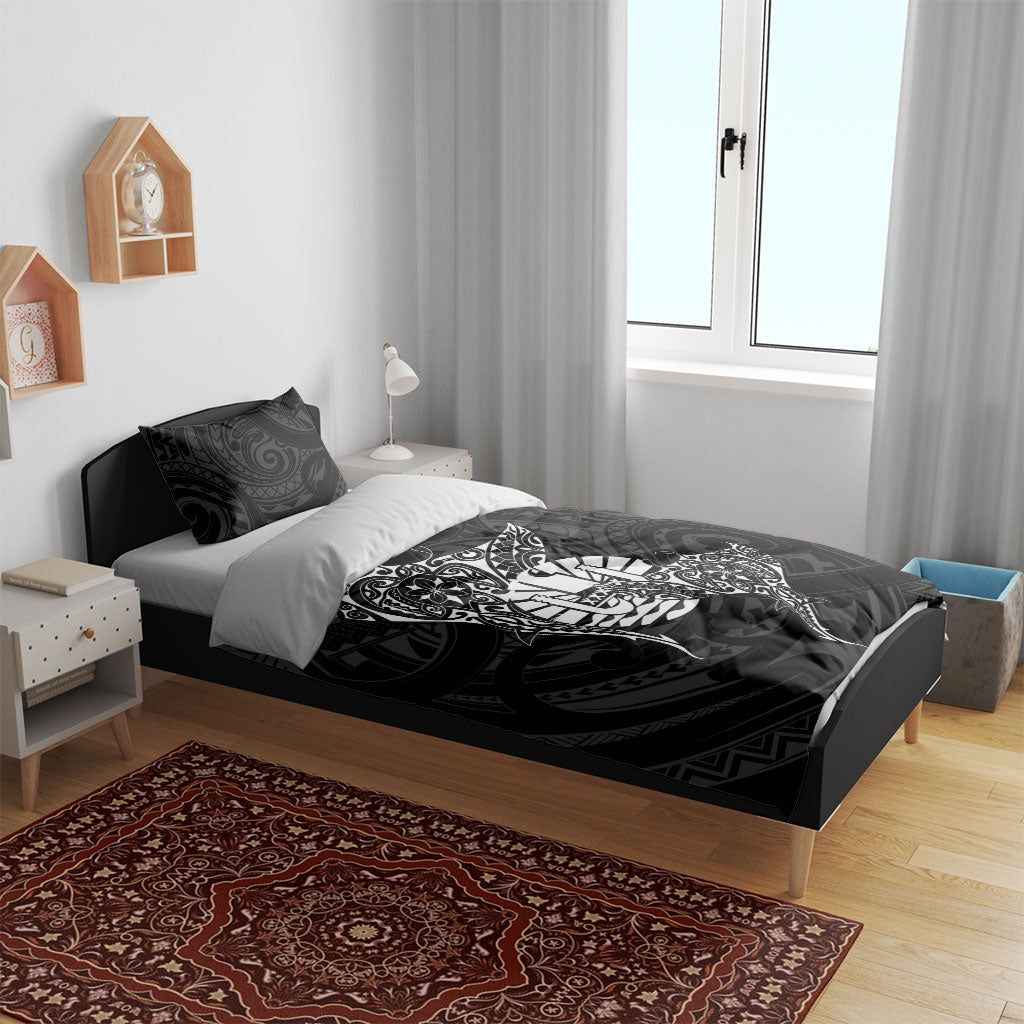 French Polynesia Manta Ray Tattoo Bedding Set Tahiti Hahalua Turtle Shark Black Color LT14 - Polynesian Pride
