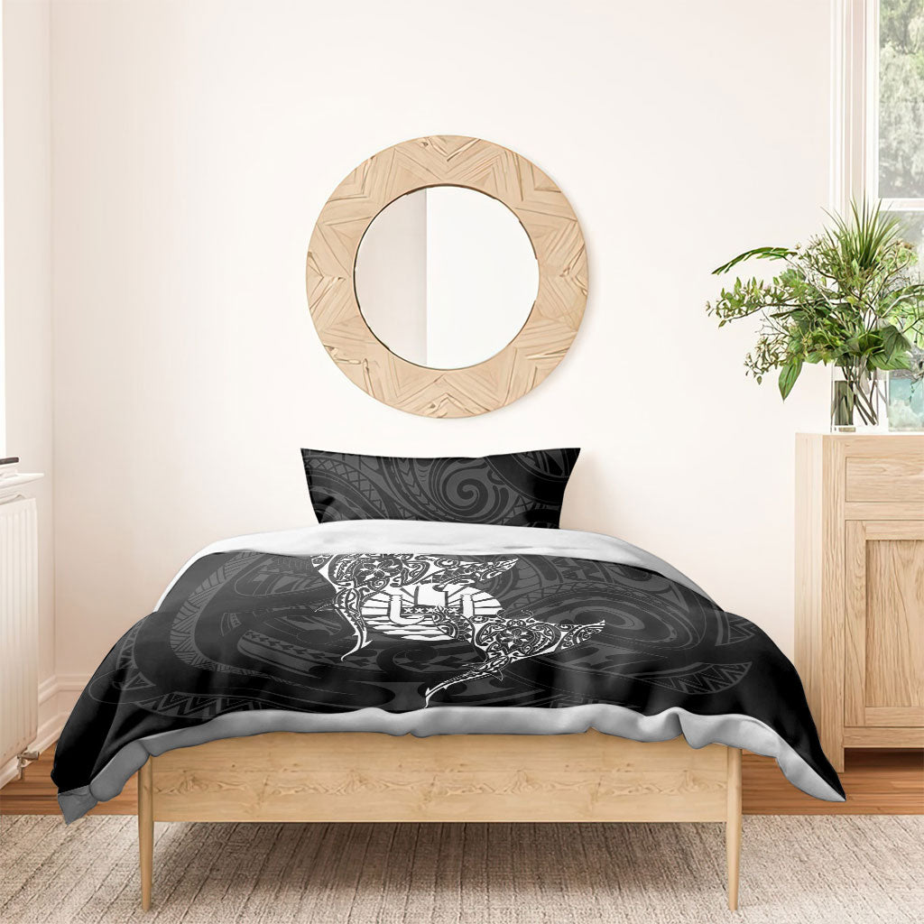French Polynesia Manta Ray Tattoo Bedding Set Tahiti Hahalua Turtle Shark Black Color LT14 - Polynesian Pride