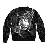 French Polynesia Manta Ray Tattoo Bomber Jacket Tahiti Hahalua Turtle Shark Black Color LT14 - Polynesian Pride