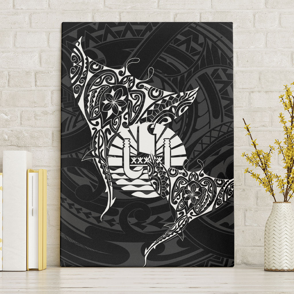 French Polynesia Manta Ray Tattoo Canvas Wall Art Tahiti Hahalua Turtle Shark Black Color