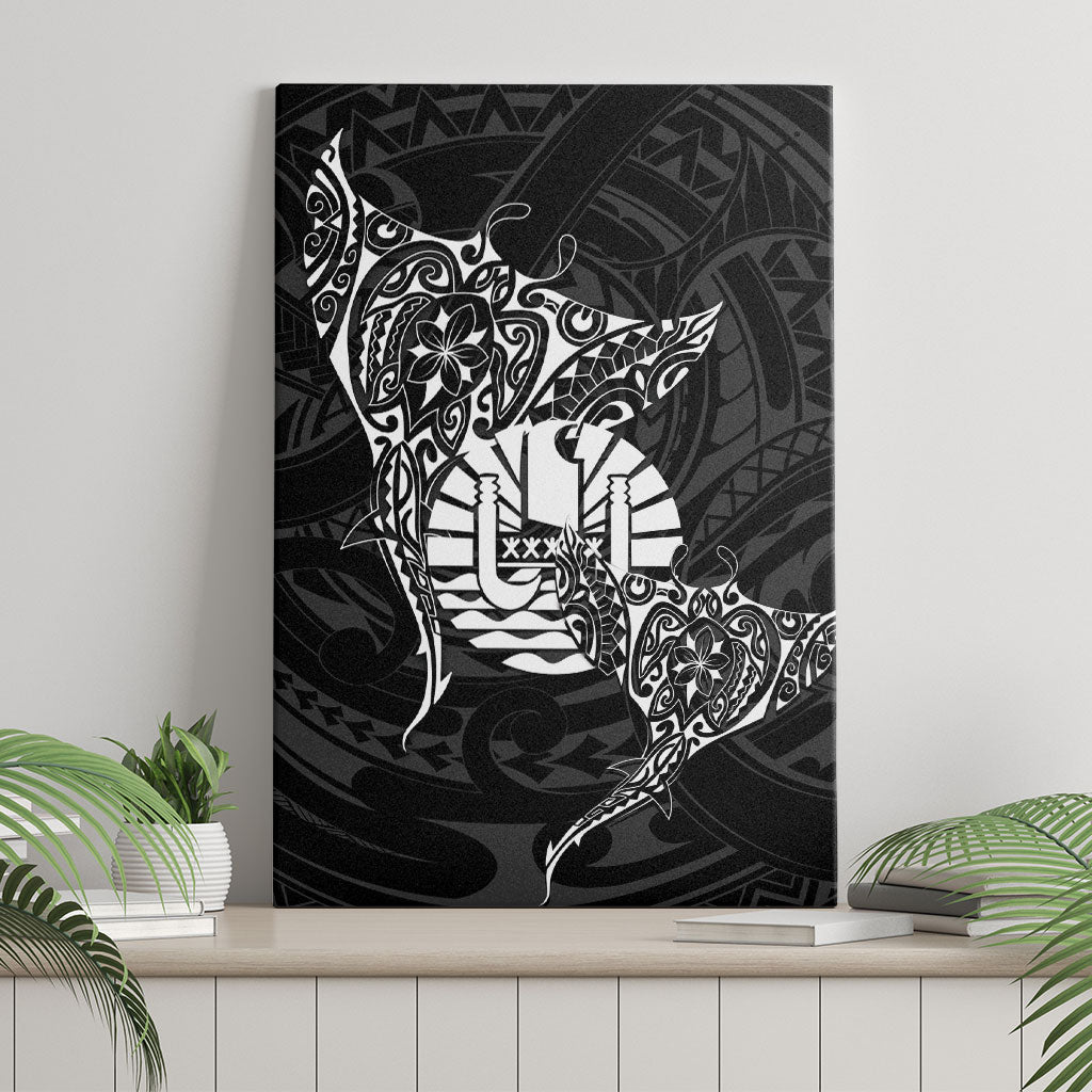 French Polynesia Manta Ray Tattoo Canvas Wall Art Tahiti Hahalua Turtle Shark Black Color