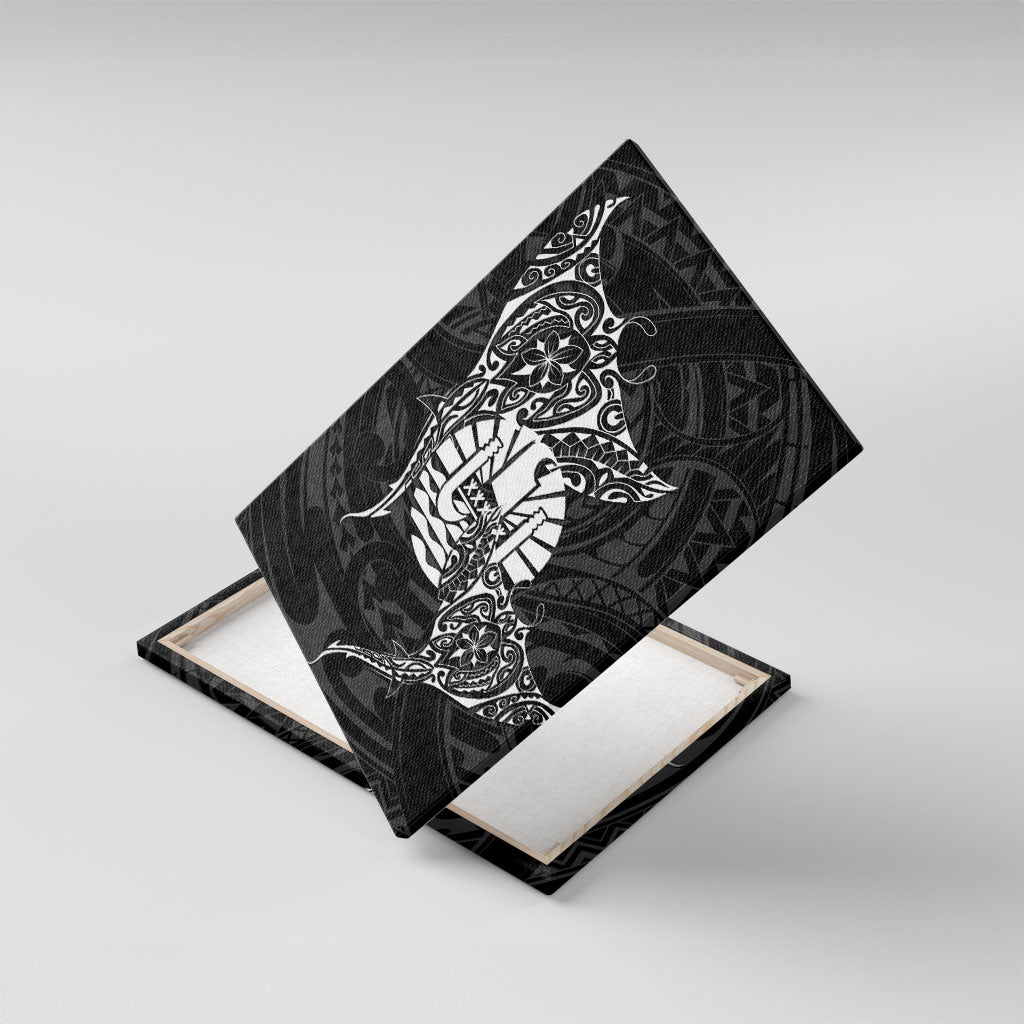 French Polynesia Manta Ray Tattoo Canvas Wall Art Tahiti Hahalua Turtle Shark Black Color