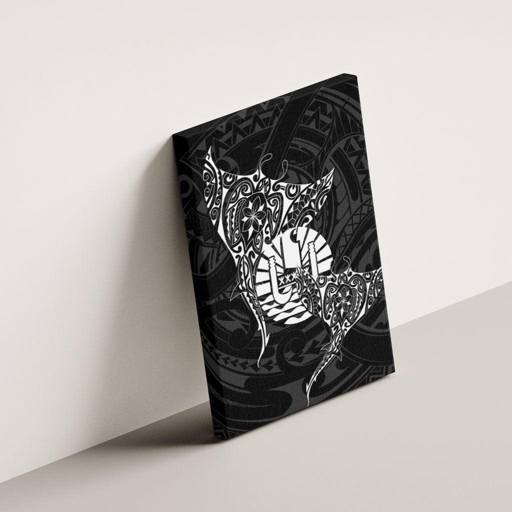 French Polynesia Manta Ray Tattoo Canvas Wall Art Tahiti Hahalua Turtle Shark Black Color