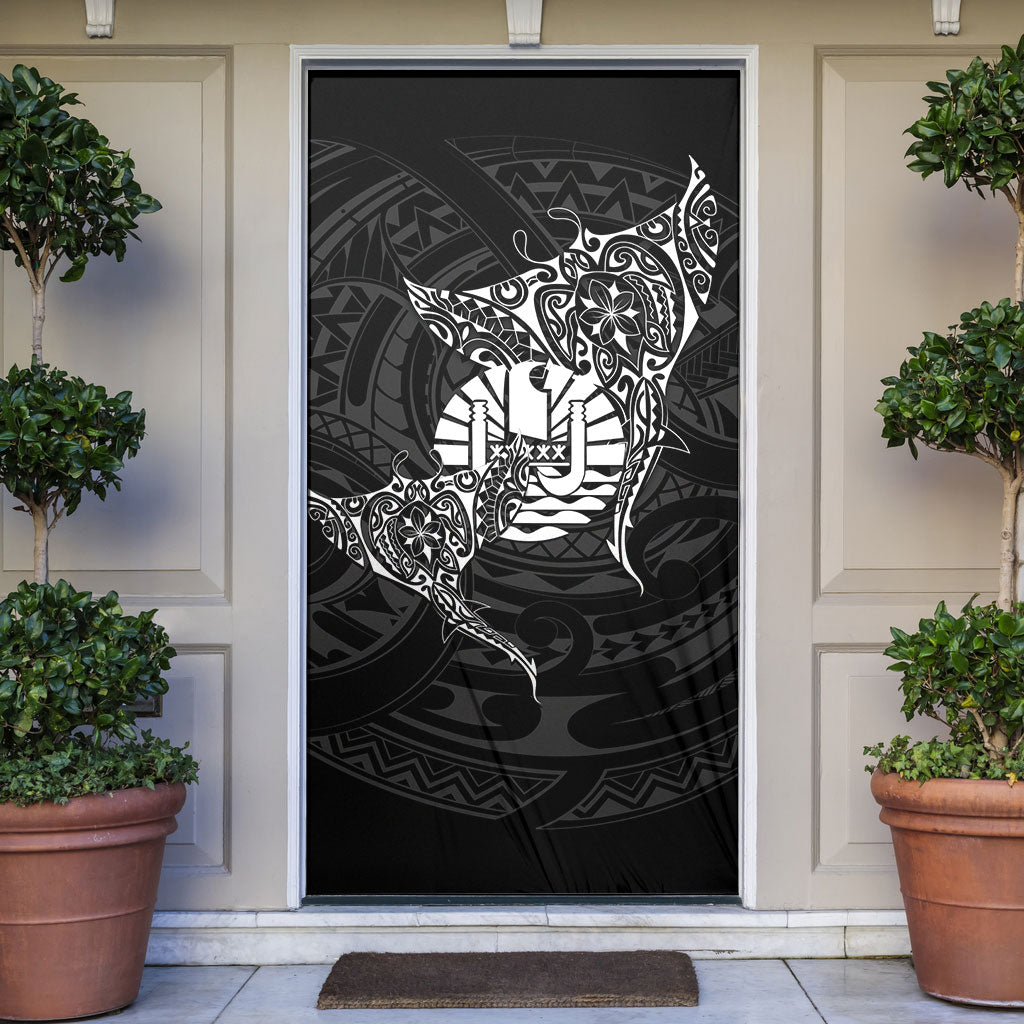 French Polynesia Manta Ray Tattoo Door Cover Tahiti Hahalua Turtle Shark Black Color