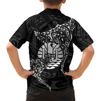 French Polynesia Manta Ray Tattoo Family Matching Off Shoulder Short Dress and Hawaiian Shirt Tahiti Hahalua Turtle Shark Black Color LT14 - Polynesian Pride