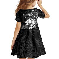 French Polynesia Manta Ray Tattoo Family Matching Off Shoulder Short Dress and Hawaiian Shirt Tahiti Hahalua Turtle Shark Black Color LT14 - Polynesian Pride