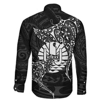 French Polynesia Manta Ray Tattoo Family Matching Off Shoulder Short Dress and Hawaiian Shirt Tahiti Hahalua Turtle Shark Black Color LT14 - Polynesian Pride