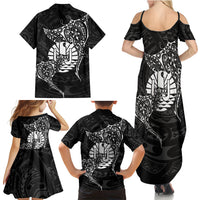 French Polynesia Manta Ray Tattoo Family Matching Summer Maxi Dress and Hawaiian Shirt Tahiti Hahalua Turtle Shark Black Color