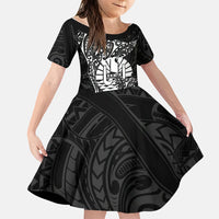 French Polynesia Manta Ray Tattoo Family Matching Tank Maxi Dress and Hawaiian Shirt Tahiti Hahalua Turtle Shark Black Color LT14 Daughter's Dress Black - Polynesian Pride