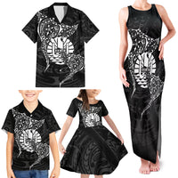 French Polynesia Manta Ray Tattoo Family Matching Tank Maxi Dress and Hawaiian Shirt Tahiti Hahalua Turtle Shark Black Color LT14 - Polynesian Pride