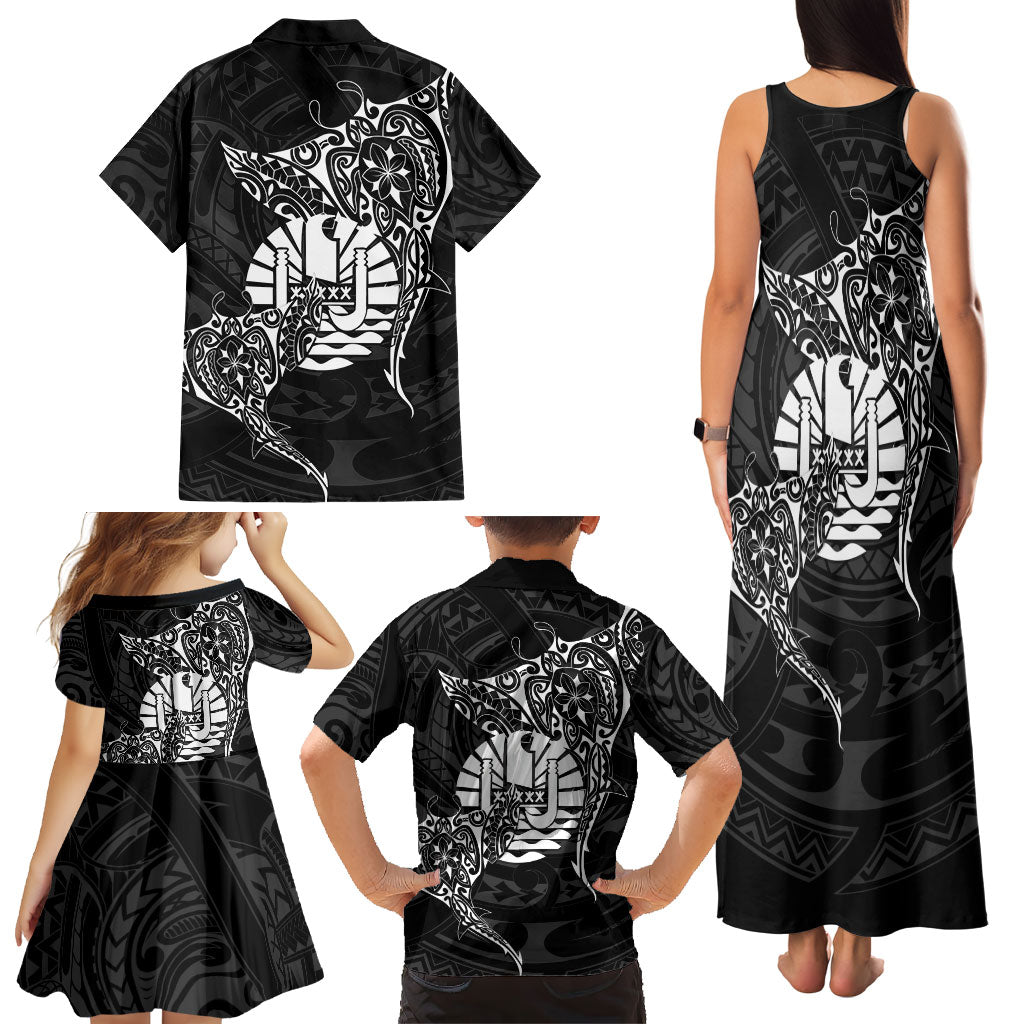 French Polynesia Manta Ray Tattoo Family Matching Tank Maxi Dress and Hawaiian Shirt Tahiti Hahalua Turtle Shark Black Color LT14 - Polynesian Pride
