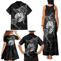French Polynesia Manta Ray Tattoo Family Matching Tank Maxi Dress and Hawaiian Shirt Tahiti Hahalua Turtle Shark Black Color LT14 - Polynesian Pride