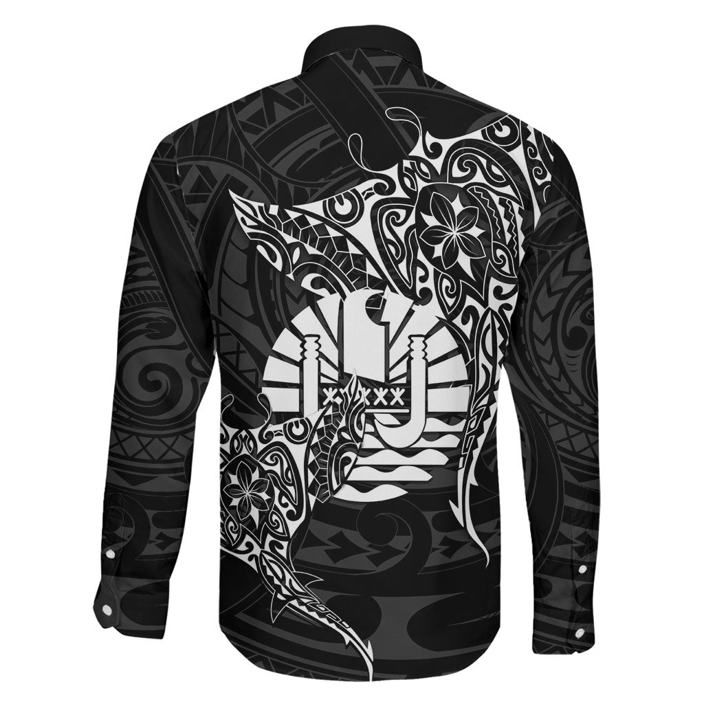 French Polynesia Manta Ray Tattoo Family Matching Tank Maxi Dress and Hawaiian Shirt Tahiti Hahalua Turtle Shark Black Color LT14 - Polynesian Pride