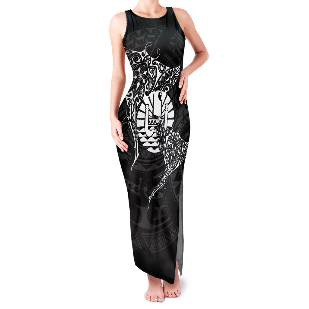 French Polynesia Manta Ray Tattoo Family Matching Tank Maxi Dress and Hawaiian Shirt Tahiti Hahalua Turtle Shark Black Color LT14 Mom's Dress Black - Polynesian Pride