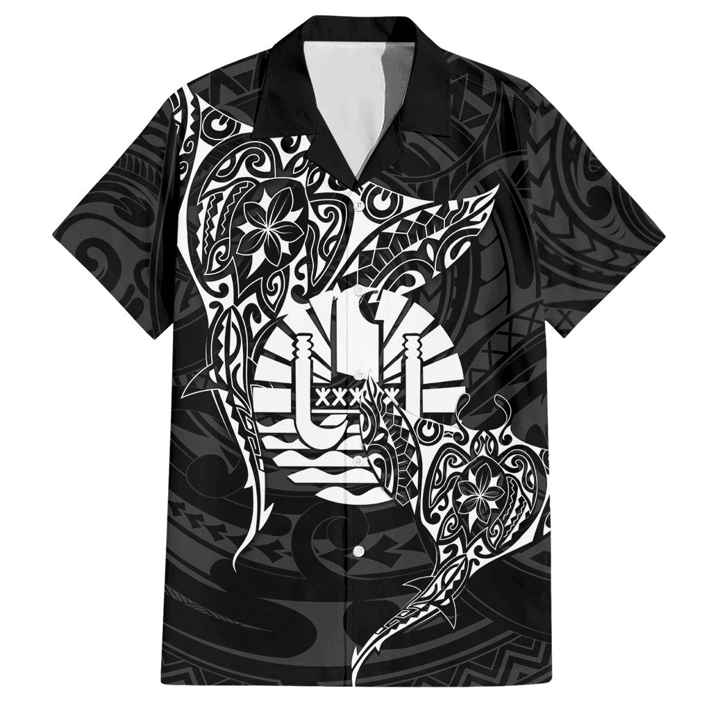 French Polynesia Manta Ray Tattoo Hawaiian Shirt Tahiti Hahalua Turtle Shark Black Color