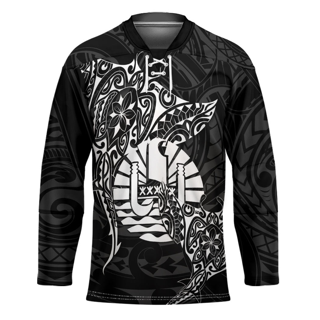 French Polynesia Manta Ray Tattoo Hockey Jersey Tahiti Hahalua Turtle Shark Black Color
