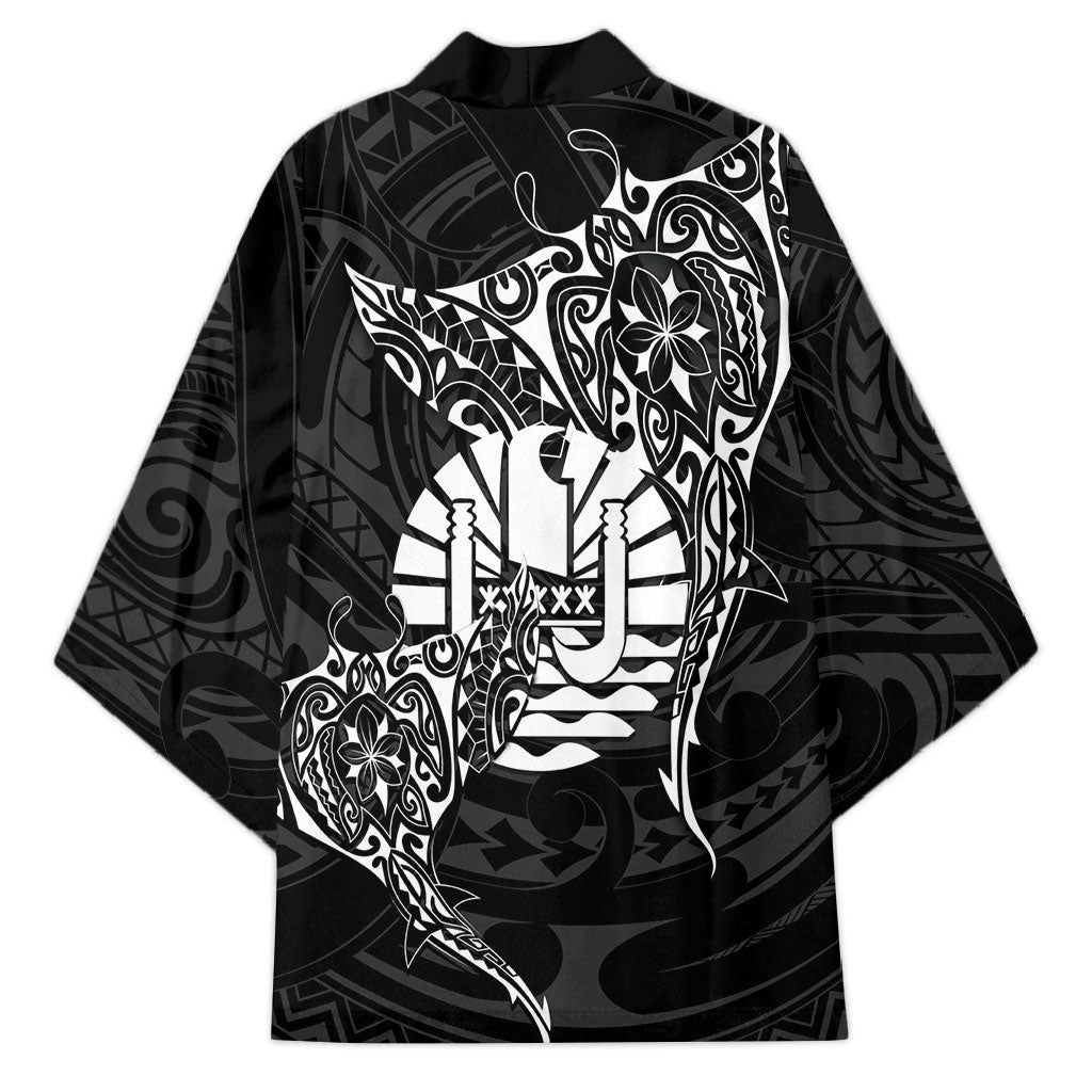 French Polynesia Manta Ray Tattoo Kimono Tahiti Hahalua Turtle Shark Black Color