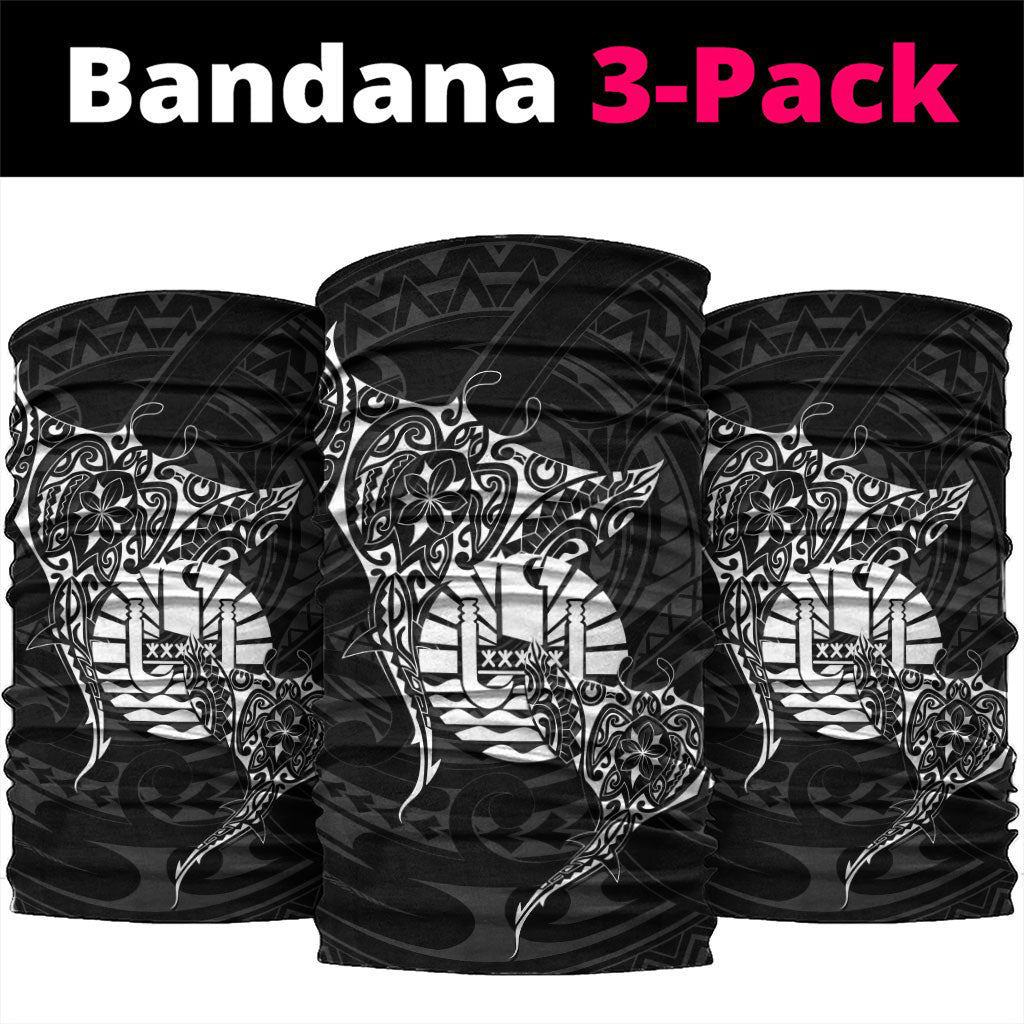 French Polynesia Manta Ray Tattoo Neck Gaiter Tahiti Hahalua Turtle Shark Black Color