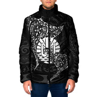 French Polynesia Manta Ray Tattoo Padded Jacket Tahiti Hahalua Turtle Shark Black Color LT14 Men Black - Polynesian Pride
