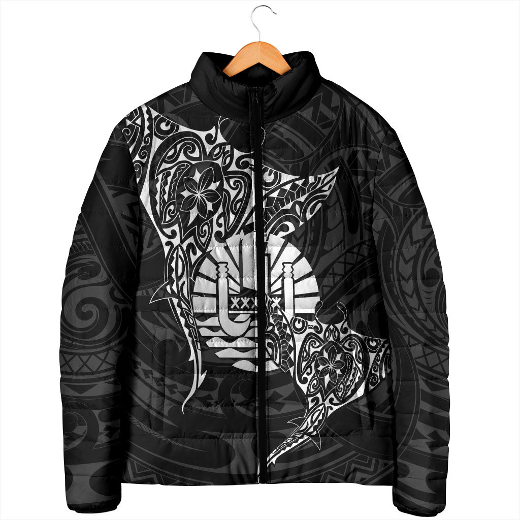French Polynesia Manta Ray Tattoo Padded Jacket Tahiti Hahalua Turtle Shark Black Color LT14 - Polynesian Pride