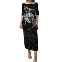 French Polynesia Manta Ray Tattoo Puletasi Tahiti Hahalua Turtle Shark Black Color LT14 Long Dress Black - Polynesian Pride