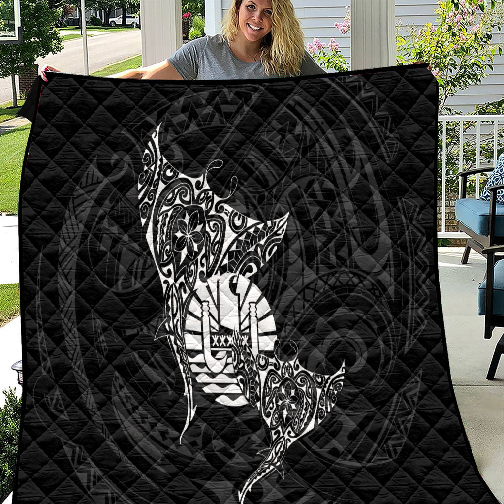 French Polynesia Manta Ray Tattoo Quilt Tahiti Hahalua Turtle Shark Black Color LT14 Black - Polynesian Pride
