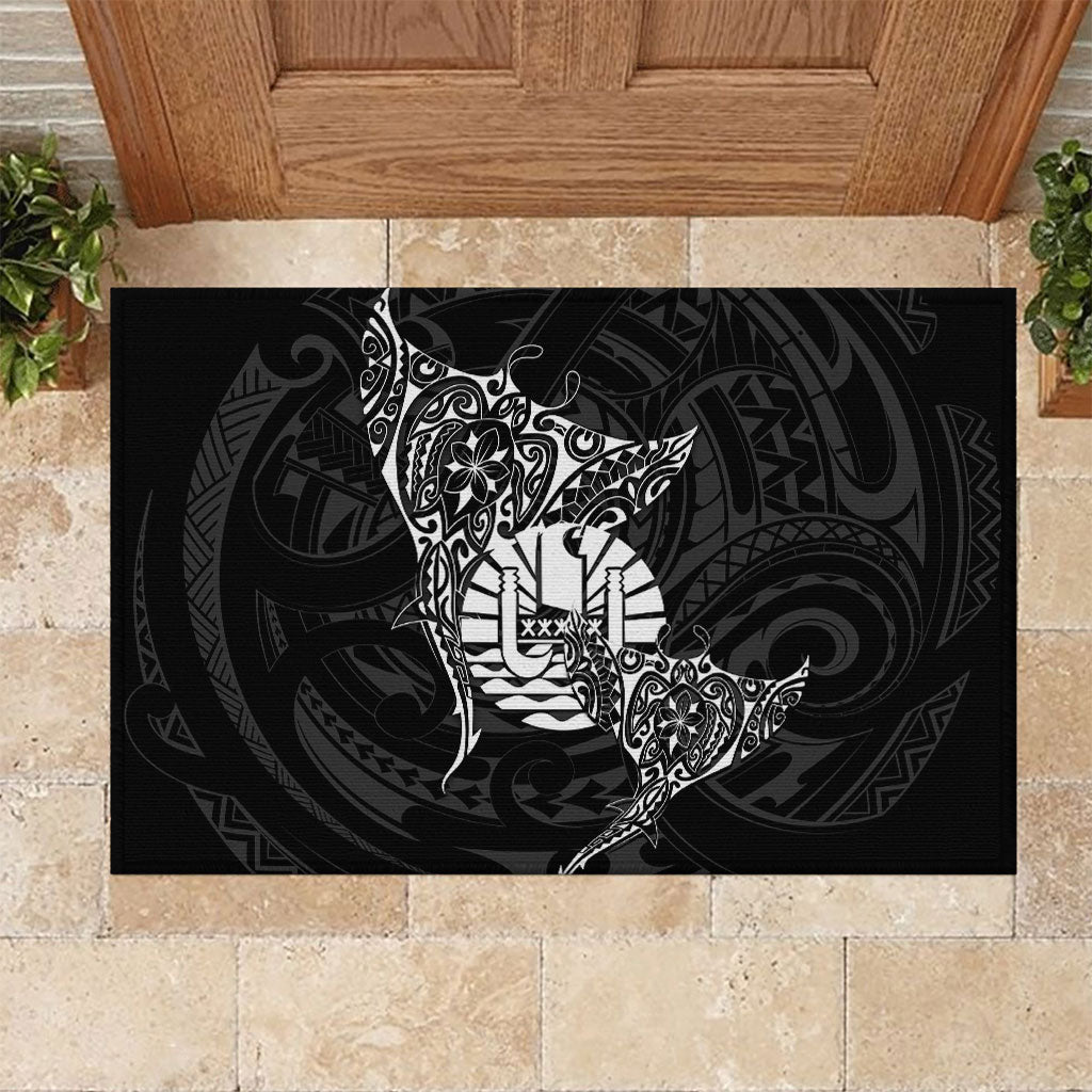 French Polynesia Manta Ray Tattoo Rubber Doormat Tahiti Hahalua Turtle Shark Black Color