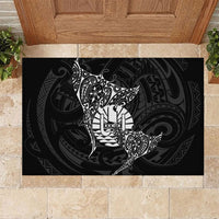 French Polynesia Manta Ray Tattoo Rubber Doormat Tahiti Hahalua Turtle Shark Black Color