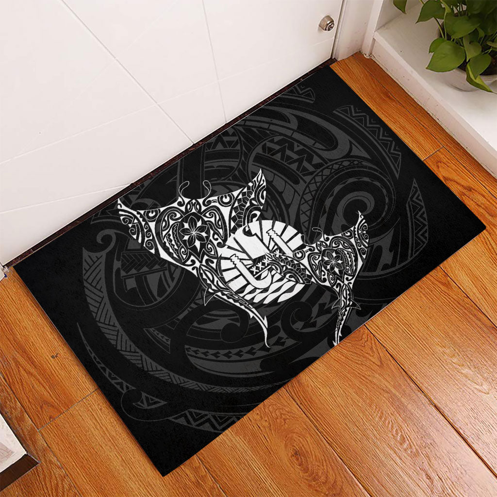 French Polynesia Manta Ray Tattoo Rubber Doormat Tahiti Hahalua Turtle Shark Black Color