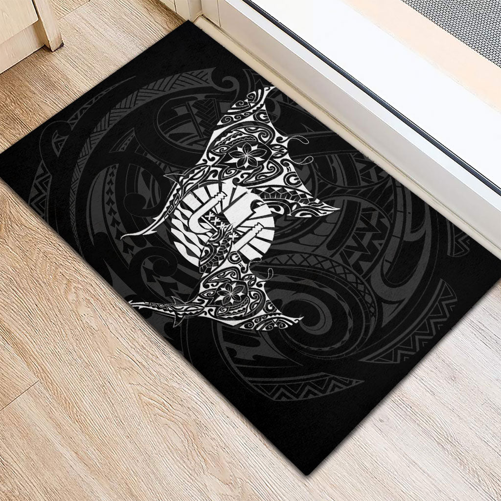 French Polynesia Manta Ray Tattoo Rubber Doormat Tahiti Hahalua Turtle Shark Black Color