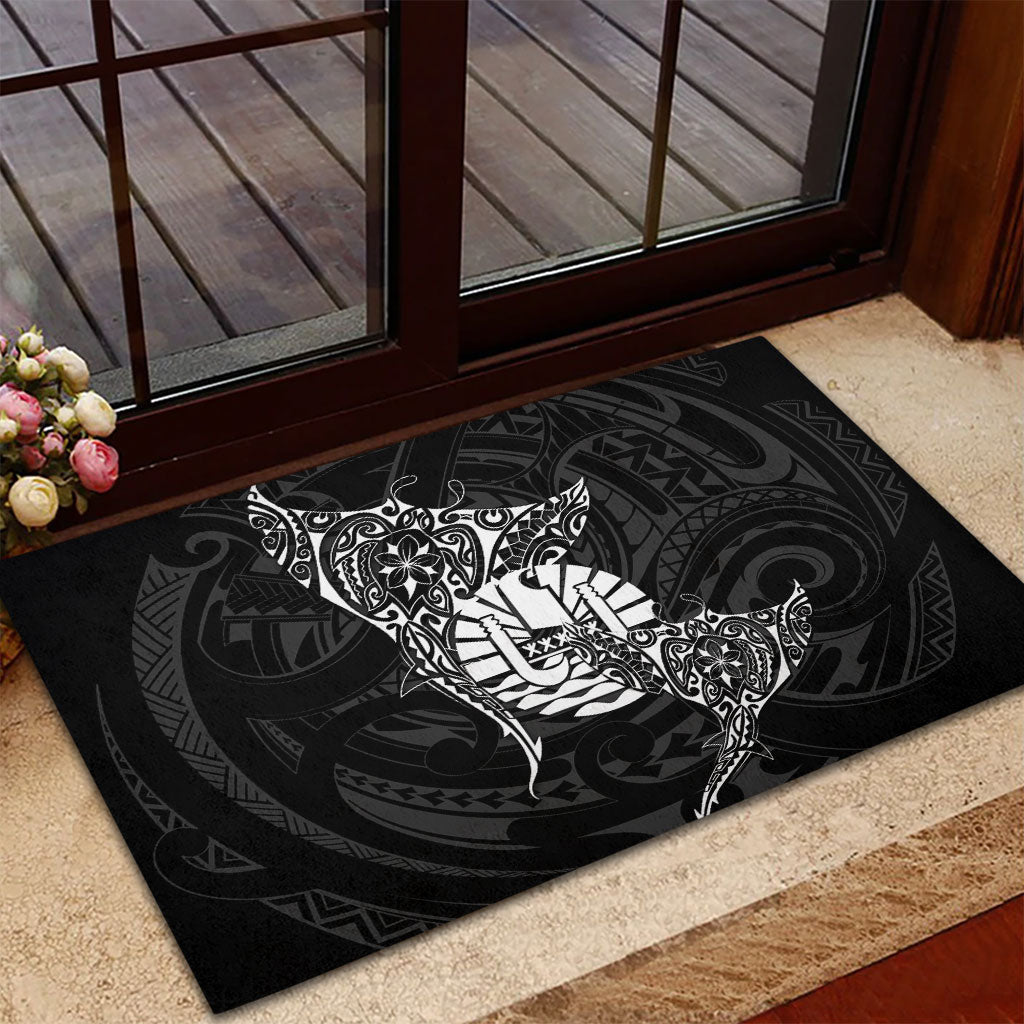 French Polynesia Manta Ray Tattoo Rubber Doormat Tahiti Hahalua Turtle Shark Black Color