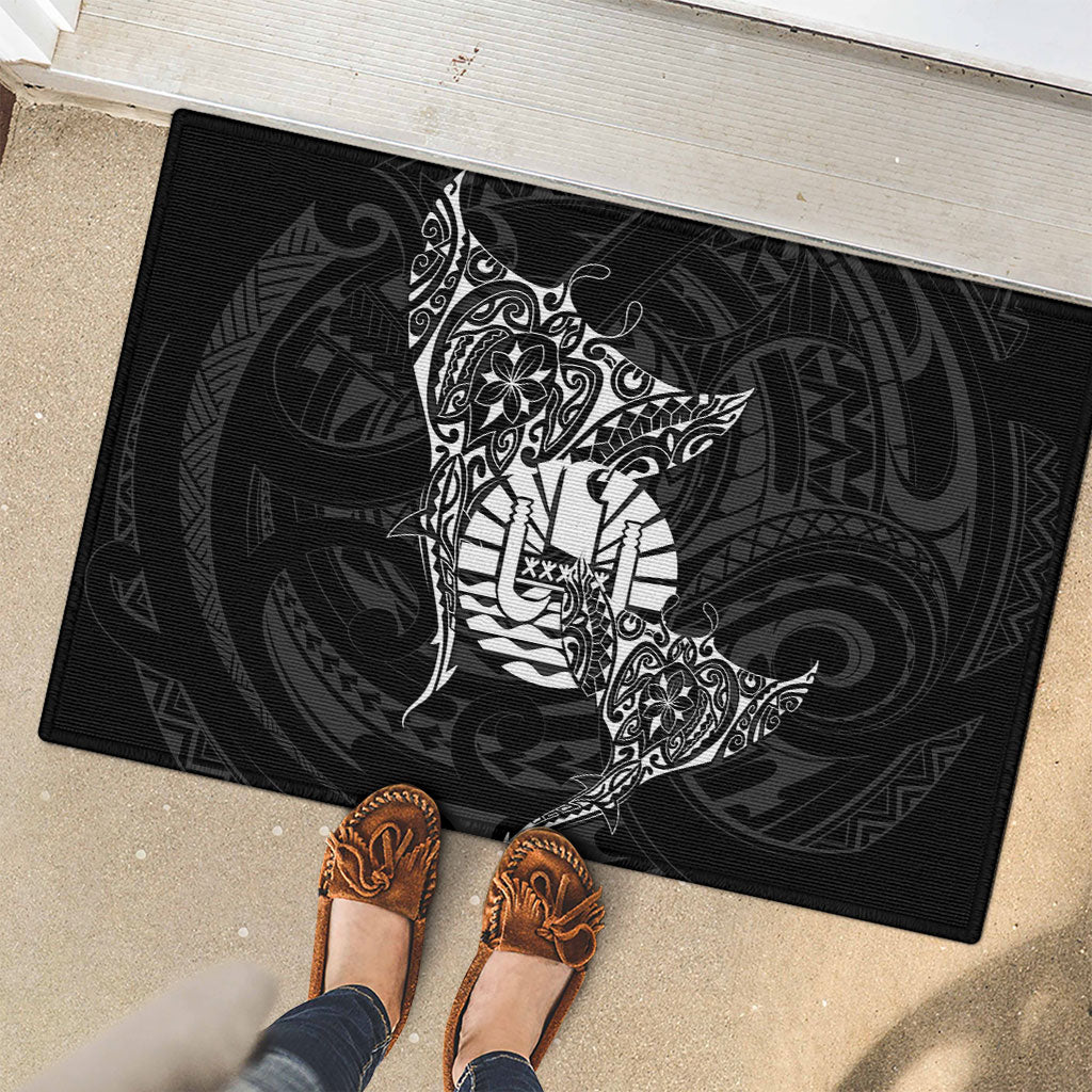 French Polynesia Manta Ray Tattoo Rubber Doormat Tahiti Hahalua Turtle Shark Black Color