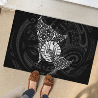 French Polynesia Manta Ray Tattoo Rubber Doormat Tahiti Hahalua Turtle Shark Black Color