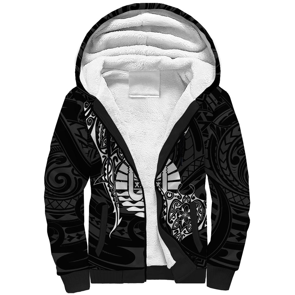 French Polynesia Manta Ray Tattoo Sherpa Hoodie Tahiti Hahalua Turtle Shark Black Color LT14 Unisex Black - Polynesian Pride
