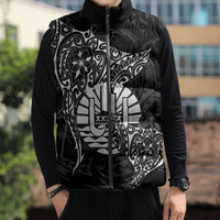 French Polynesia Manta Ray Tattoo Sleeveless Puffer Jacket Tahiti Hahalua Turtle Shark Black Color