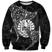 French Polynesia Manta Ray Tattoo Sweatshirt Tahiti Hahalua Turtle Shark Black Color