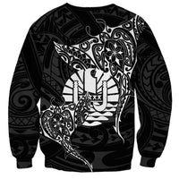 French Polynesia Manta Ray Tattoo Sweatshirt Tahiti Hahalua Turtle Shark Black Color