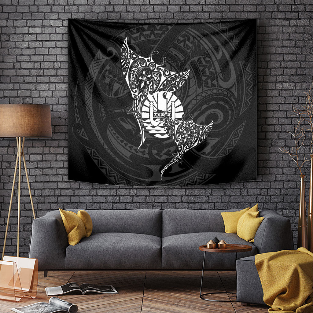 French Polynesia Manta Ray Tattoo Tapestry Tahiti Hahalua Turtle Shark Black Color