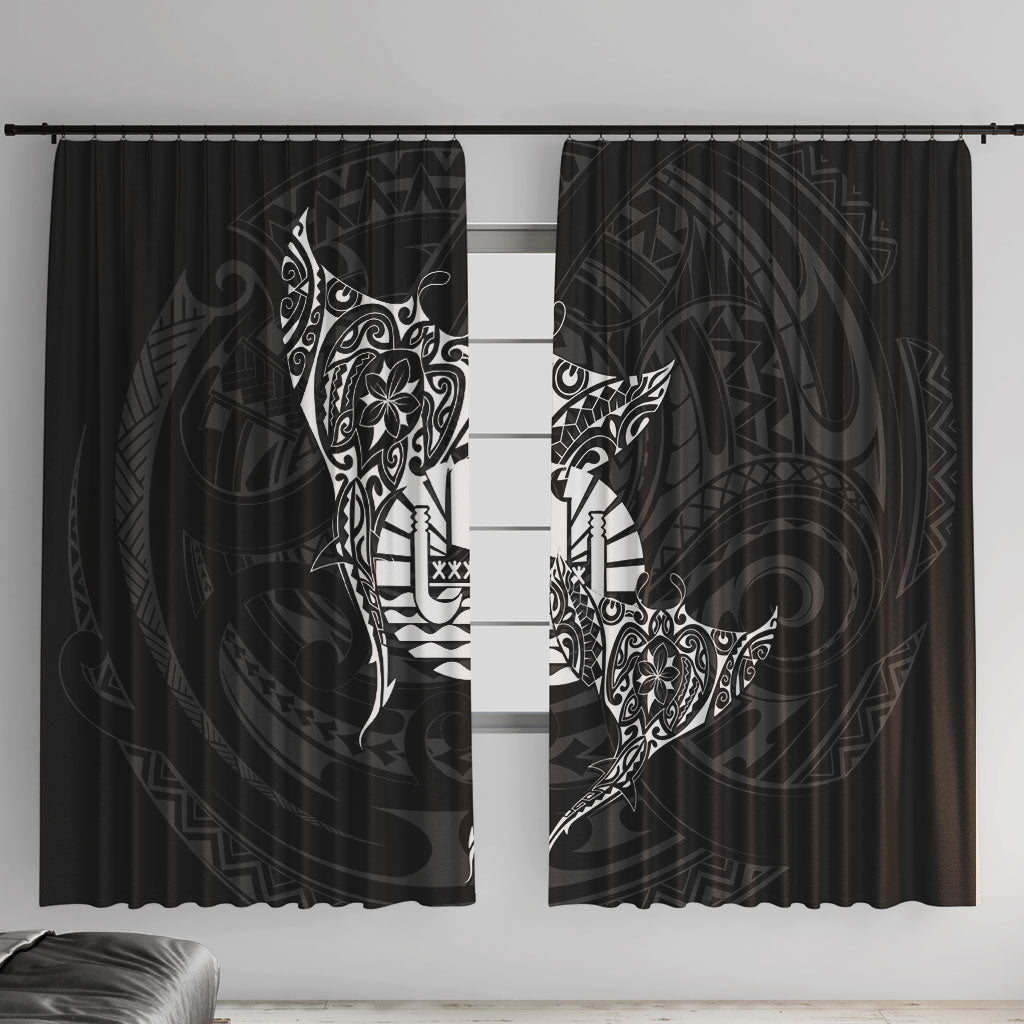 French Polynesia Manta Ray Tattoo Window Curtain Tahiti Hahalua Turtle Shark Black Color