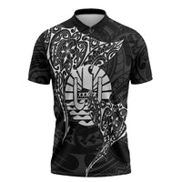 French Polynesia Manta Ray Tattoo Zipper Polo Shirt Tahiti Hahalua Turtle Shark Black Color LT14 Black - Polynesian Pride