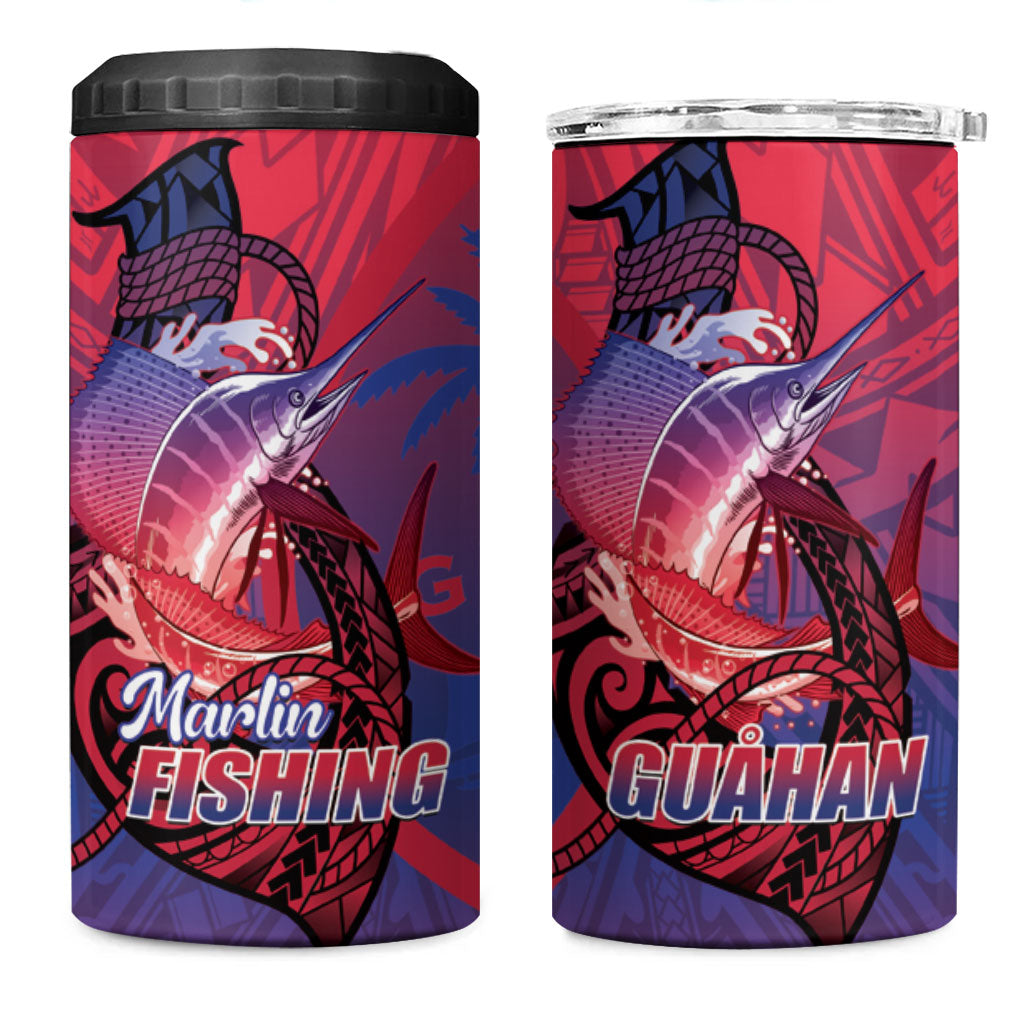 Guam Blue Marlin Fishing 4 in 1 Can Cooler Tumbler Guahan Fish Hook Tattoo
