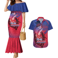 Guam Blue Marlin Fishing Couples Matching Mermaid Dress and Hawaiian Shirt Guahan Fish Hook Tattoo LT14 Blue - Polynesian Pride