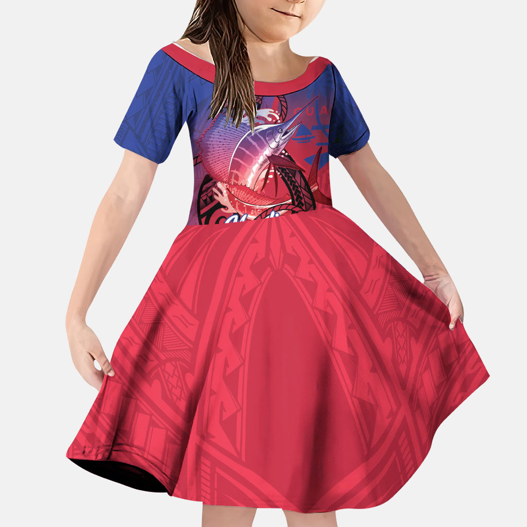 Guam Blue Marlin Fishing Family Matching Mermaid Dress and Hawaiian Shirt Guahan Fish Hook Tattoo