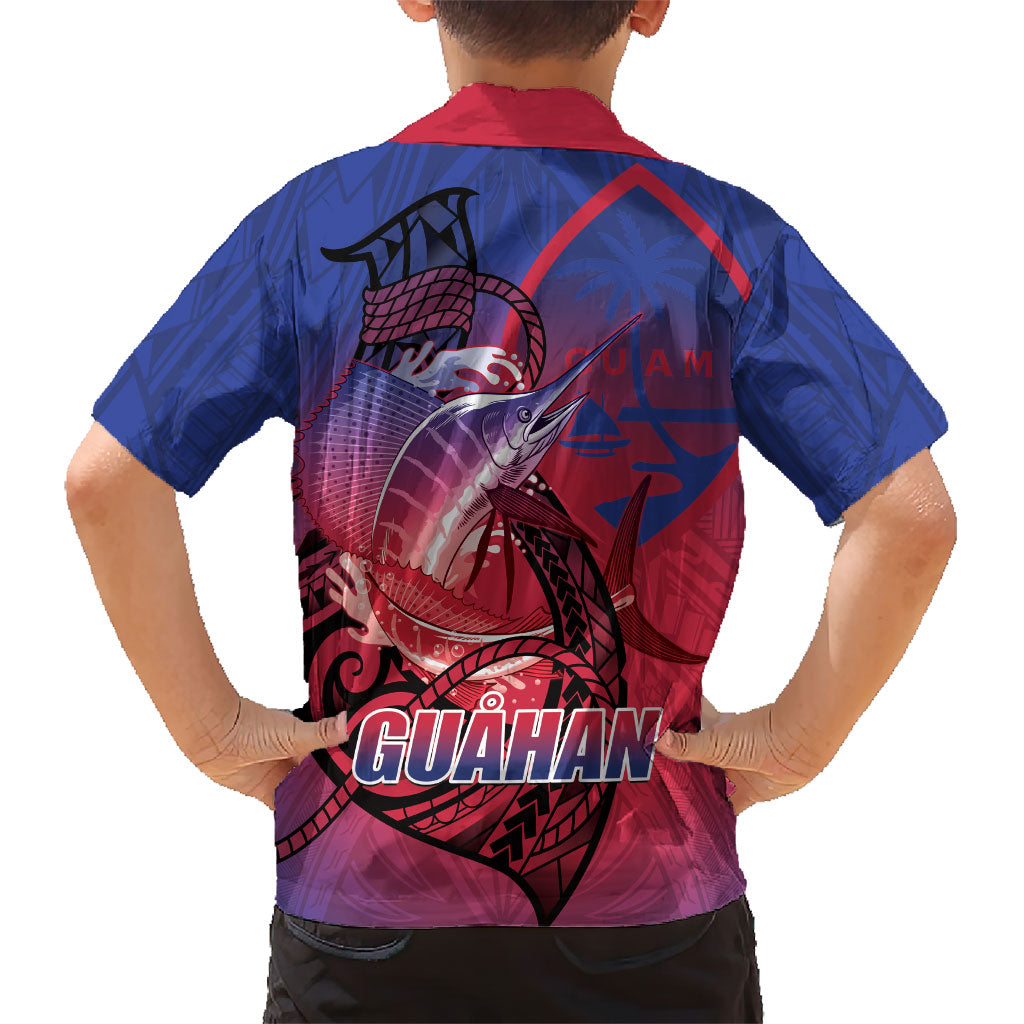 Guam Blue Marlin Fishing Family Matching Off Shoulder Maxi Dress and Hawaiian Shirt Guahan Fish Hook Tattoo