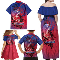 Guam Blue Marlin Fishing Family Matching Off Shoulder Maxi Dress and Hawaiian Shirt Guahan Fish Hook Tattoo