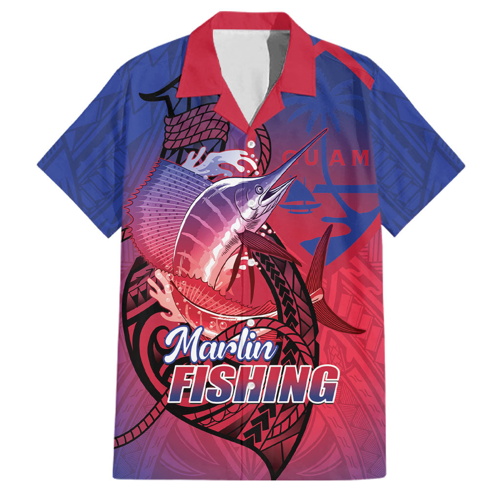 Guam Blue Marlin Fishing Family Matching Off Shoulder Maxi Dress and Hawaiian Shirt Guahan Fish Hook Tattoo