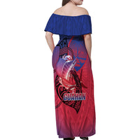 Guam Blue Marlin Fishing Family Matching Off Shoulder Maxi Dress and Hawaiian Shirt Guahan Fish Hook Tattoo