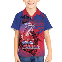 Guam Blue Marlin Fishing Family Matching Off Shoulder Maxi Dress and Hawaiian Shirt Guahan Fish Hook Tattoo